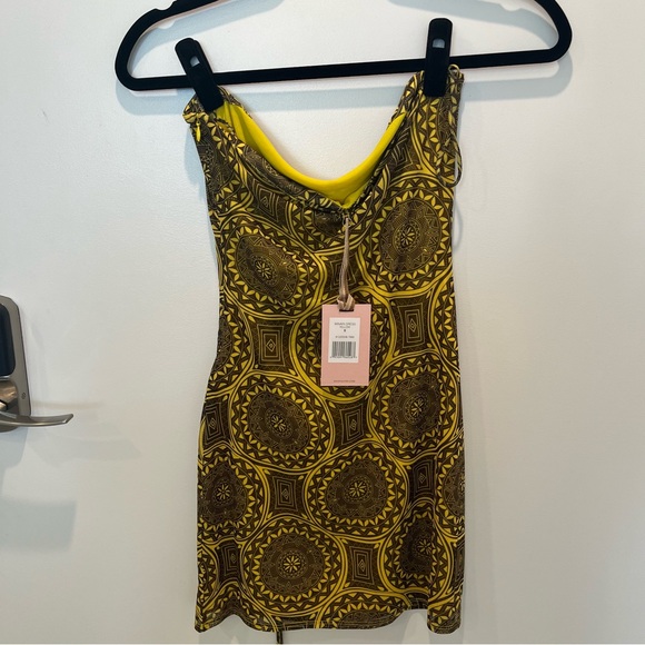 NWT Designer Alexis Yellow Minari Mesh Mini Dress with Halter Tie - Picture 10 of 12